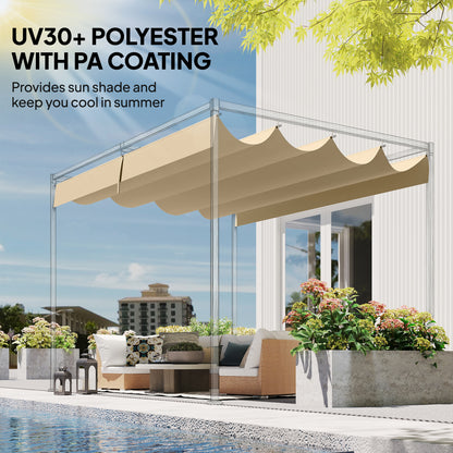 Retractable Pergola Canopy Only, 3.92 x 3.5 m, UV30+ Replacement Canopy Cover for 4 x 3 m Pergola, Khaki