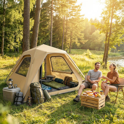 Pop Up Tent 3000mm Waterproof Camping Tents with Mesh Windows 2-3 People Khaki