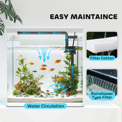 28L Glass Aquarium Fish Tank with Filter, LED Lighting, for Betta, Guppy, Mini Parrot Fish, Shrimp, 38 x 26 x 39.5cm
