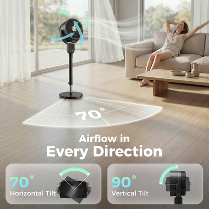 20 dB Silent Standing Fan for Bedroom, 42" Pedestal Fan with Remote, 90° Oscillating, 8 Speeds, Remote Control, Black
