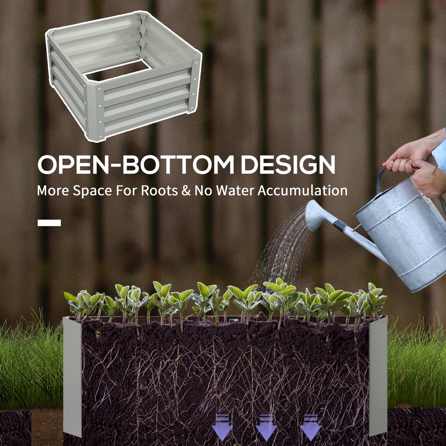 Set of Two 60 x 60cm Steel Planter Boxes - Light Grey