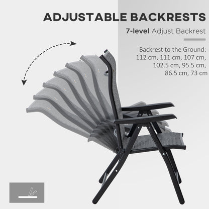 Set of Four Folding Garden Chairs, with Seven-Position Adjustable Backs, Grey
