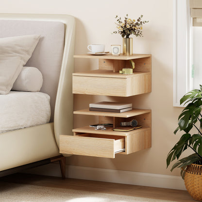 Set of Two Floating Bedside Tables - Oak
