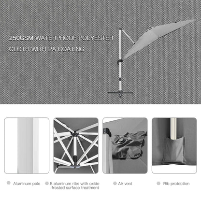 3 x 3(m) Cantilever Roma Parasol, Square Garden Umbrella with Cross Base, Crank Handle, Tilt