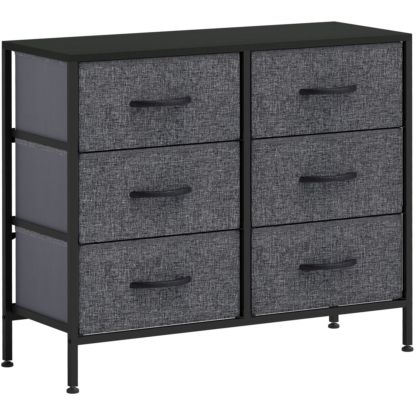 Fabric Chest of Drawers, Industrial Bedroom Dresser with 6 Fabric Drawers, Steel Frame and Wooden Top for Nursery
