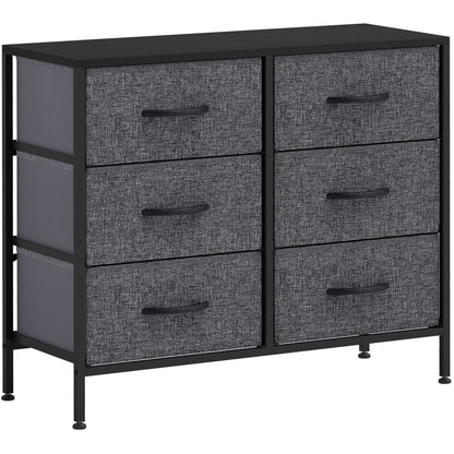 Fabric Chest of Drawers, Industrial Bedroom Dresser with 6 Fabric Drawers, Steel Frame and Wooden Top for Nursery