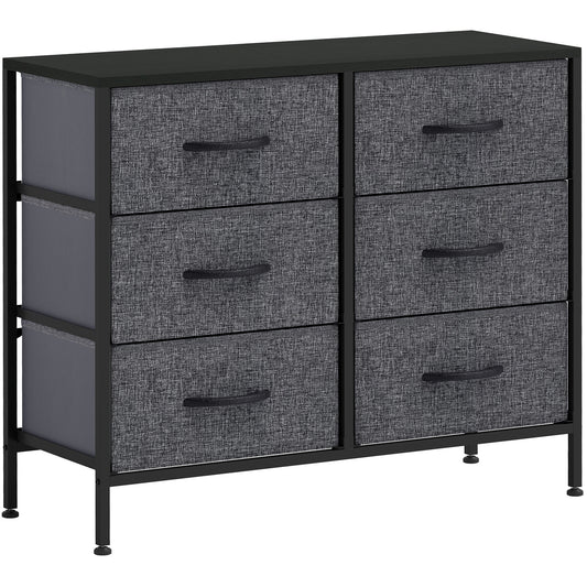 Fabric Chest of Drawers, Industrial Bedroom Dresser with 6 Fabric Drawers, Steel Frame and Wooden Top for Nursery