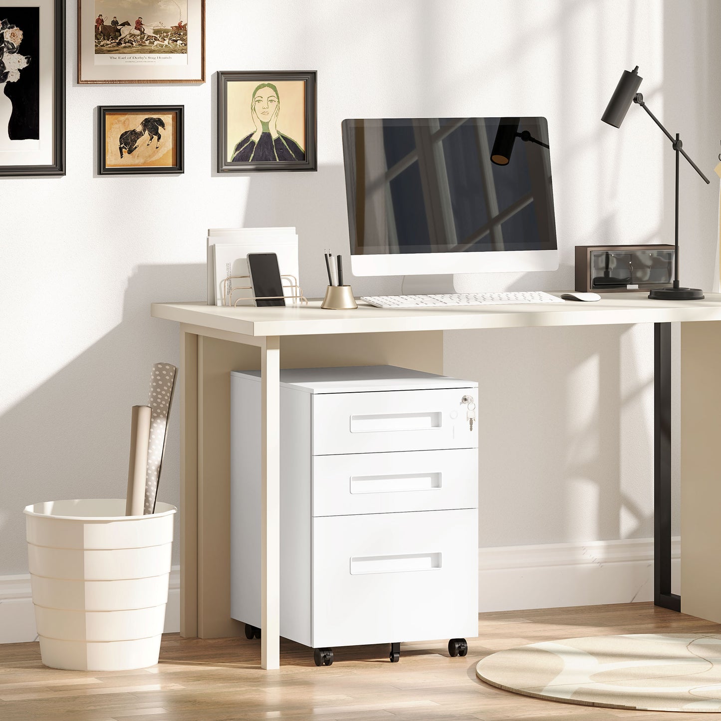 Three-Drawer Steel Filing Cabinet - White