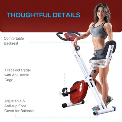 Folding Exercise Bike, Fitness Bicycle Indoor Trainer, Quiet 8-Level Magnetic Resistance, with LCD Monitor