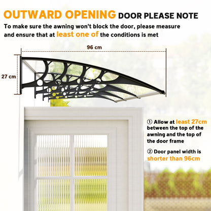 Front Door Canopy, Outdoor Awning, Rain Shelter, 303 x 96cm , Clear