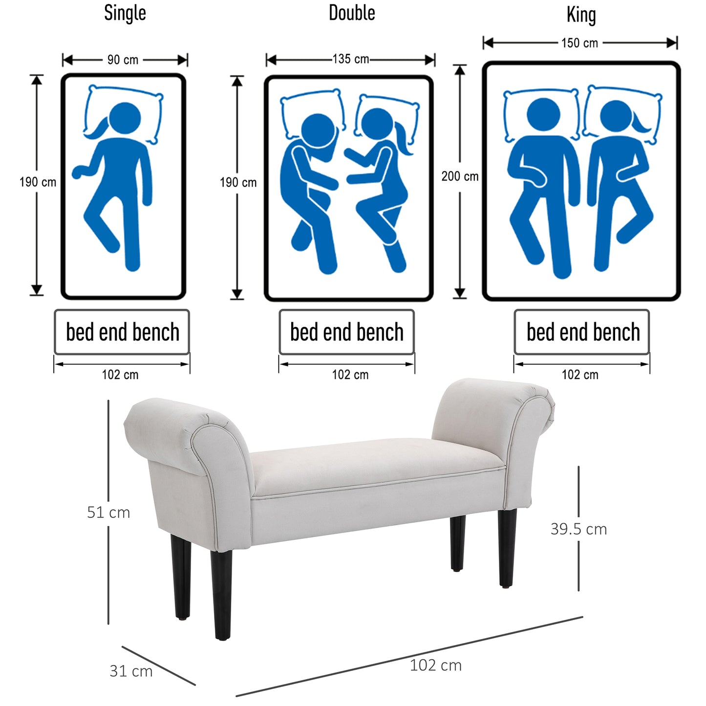 End of Bed Bench, Upholstered Window Seat with Arms and Wooden Legs, Modern Shoe Bench for Entryway, Living Room, Bedroom