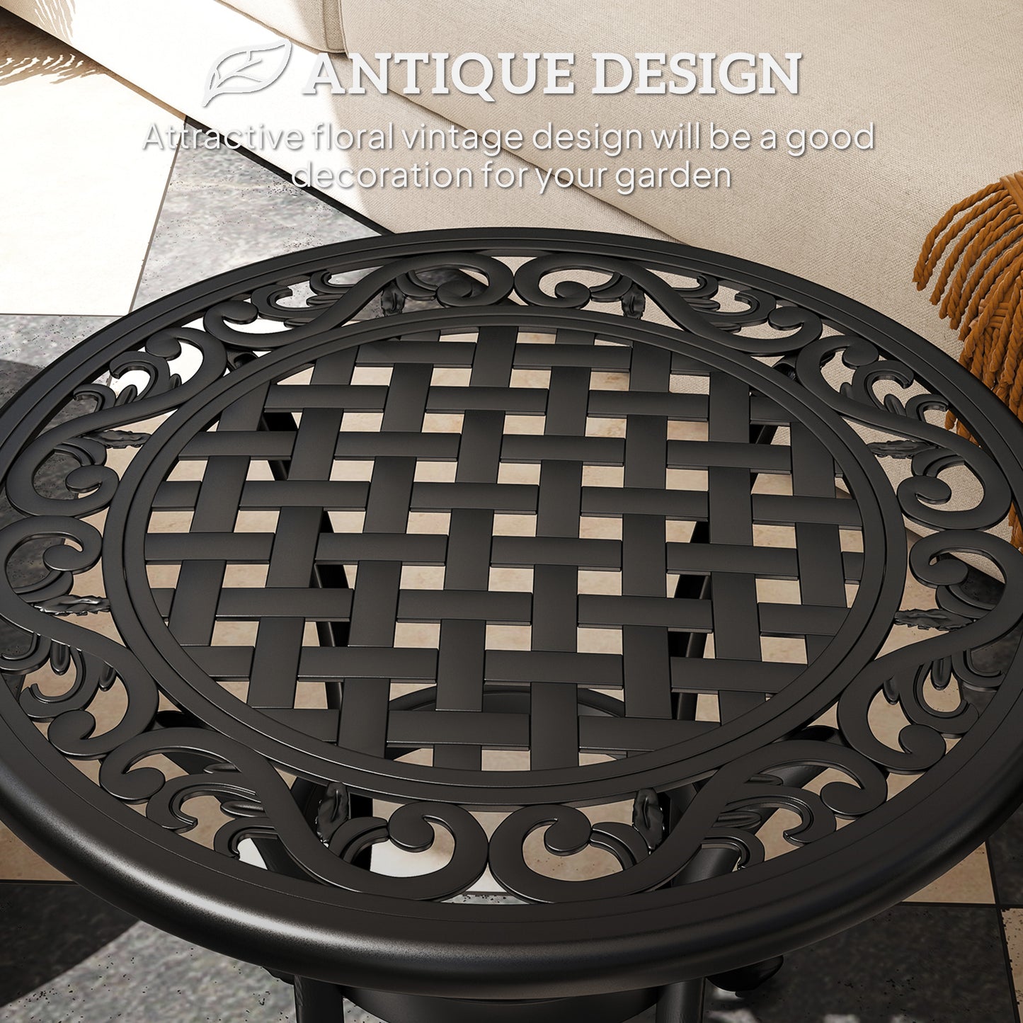 Outdoor Garden Table, Cast Aluminium Patio End Table with Anti-slip Foot Pads for Garden, Patio, Balcony, 60 x 60 cm, Black