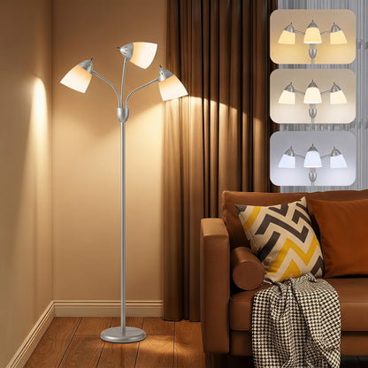 Arc Tree Floor Lamp with 3 Adjustable Rotating Lights and 3000K/4500K/6500K Colour Temperatures, Silver Tone