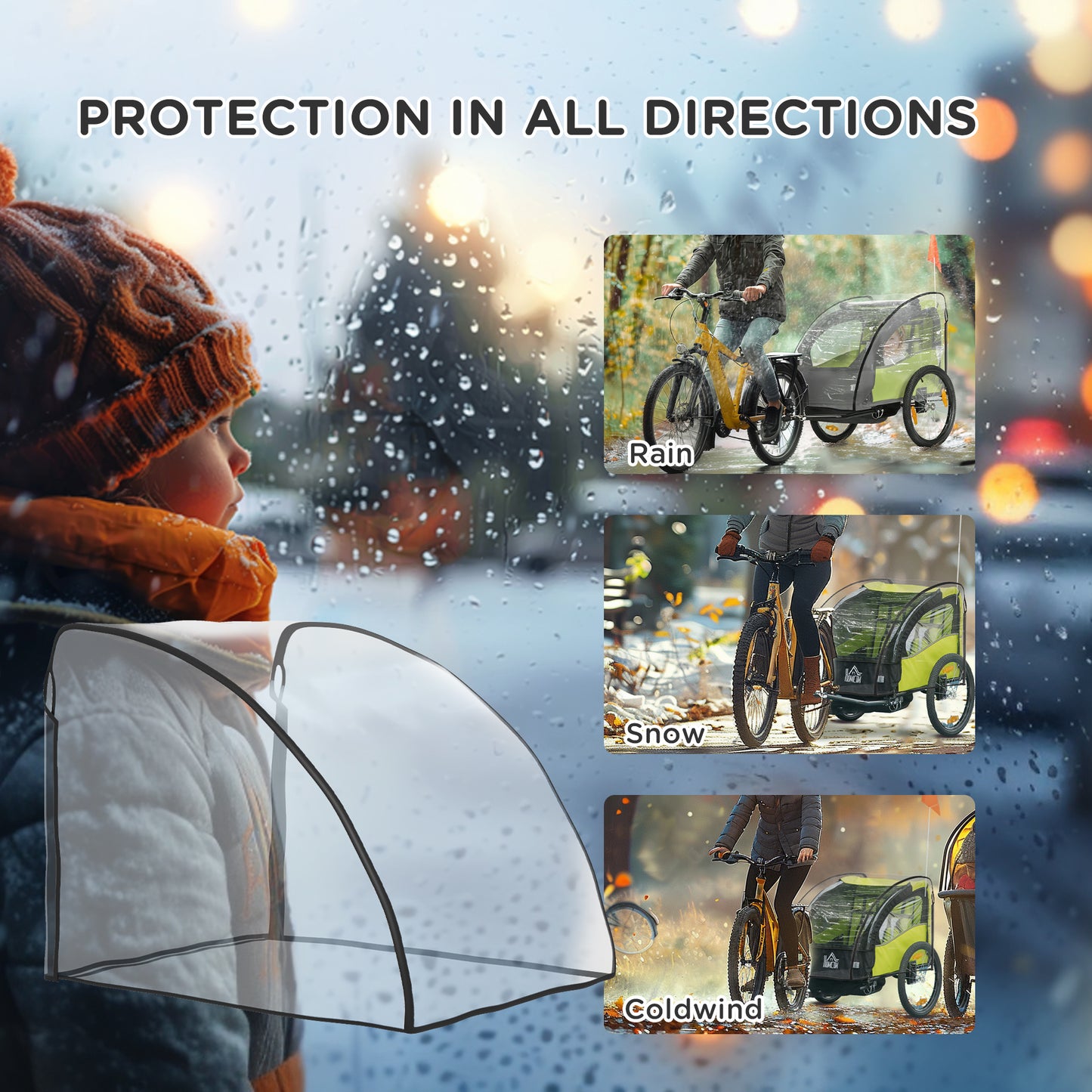 Baby Bike Trailer Cover, Anti Dust Rain Snow, Cold Wind, 76 x 61 x 61 cm