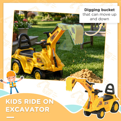2 in 1 Kids Ride On Tractor Pull Cart with Bucket, Under Seat Storage, Horn, High Backrest, for 1.5-4 Years Old, Yellow
