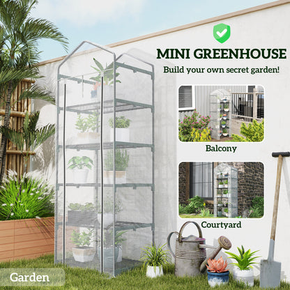 193cm Five Shelf Mini Greenhouse - White
