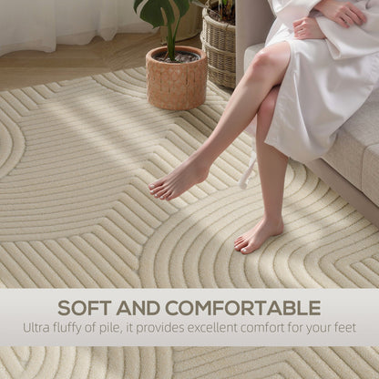 Modern Geometric Rug, Thick Plush, Non-Slip, 160 x 120 cm, Cream, Living Room, Bedroom, Office