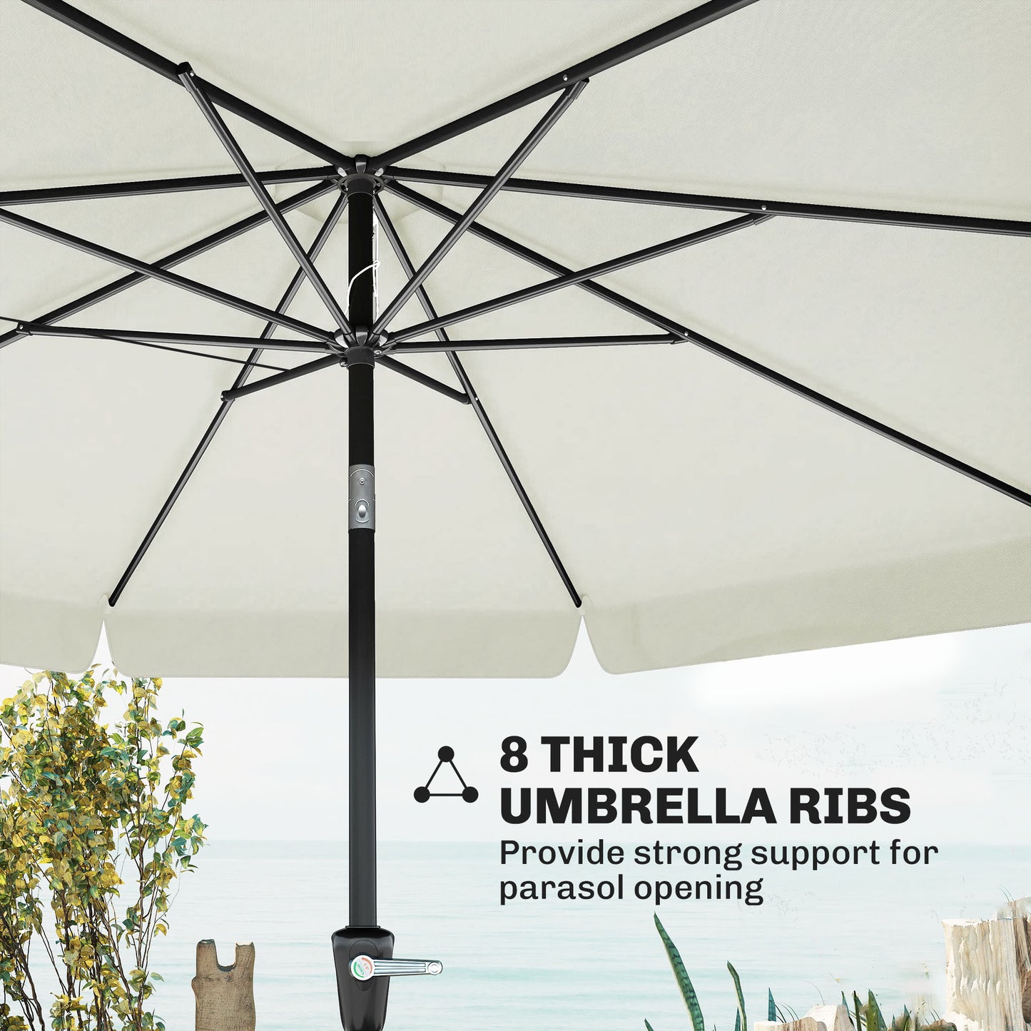 2.7m Patio Parasol Garden Umbrellas with Aluminium Pole, UPF 50+ Outdoor Sun Shade Table Umbrella with Tilt, Crank, 8 Ribs