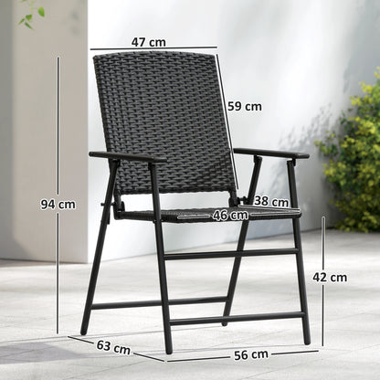 Set of Two Folding Rattan Seat Chairs - Black