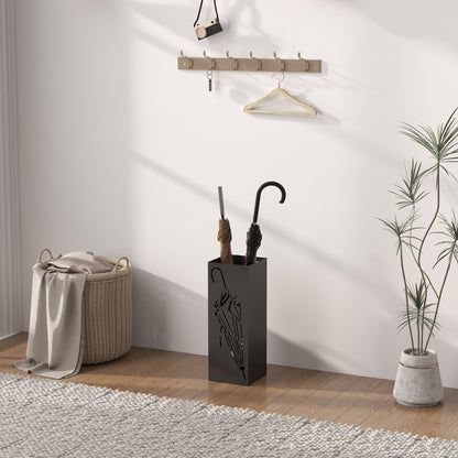 Metal Umbrella Stand, Square Umbrella Holder with 4 Hooks and Removable Drip Tray