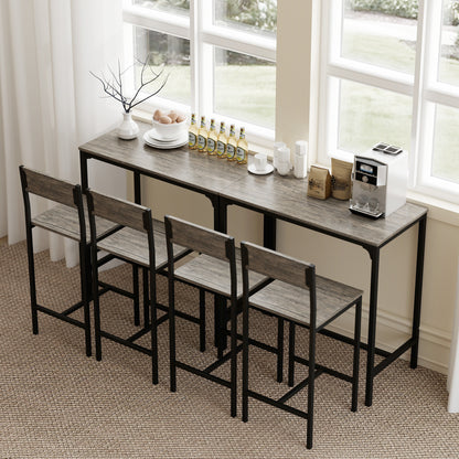 3-Piece Bar Table Set with 2 Stools, Industrial Breakfast Bar Set with Footrest, Backrest for Dining Room, Small Space
