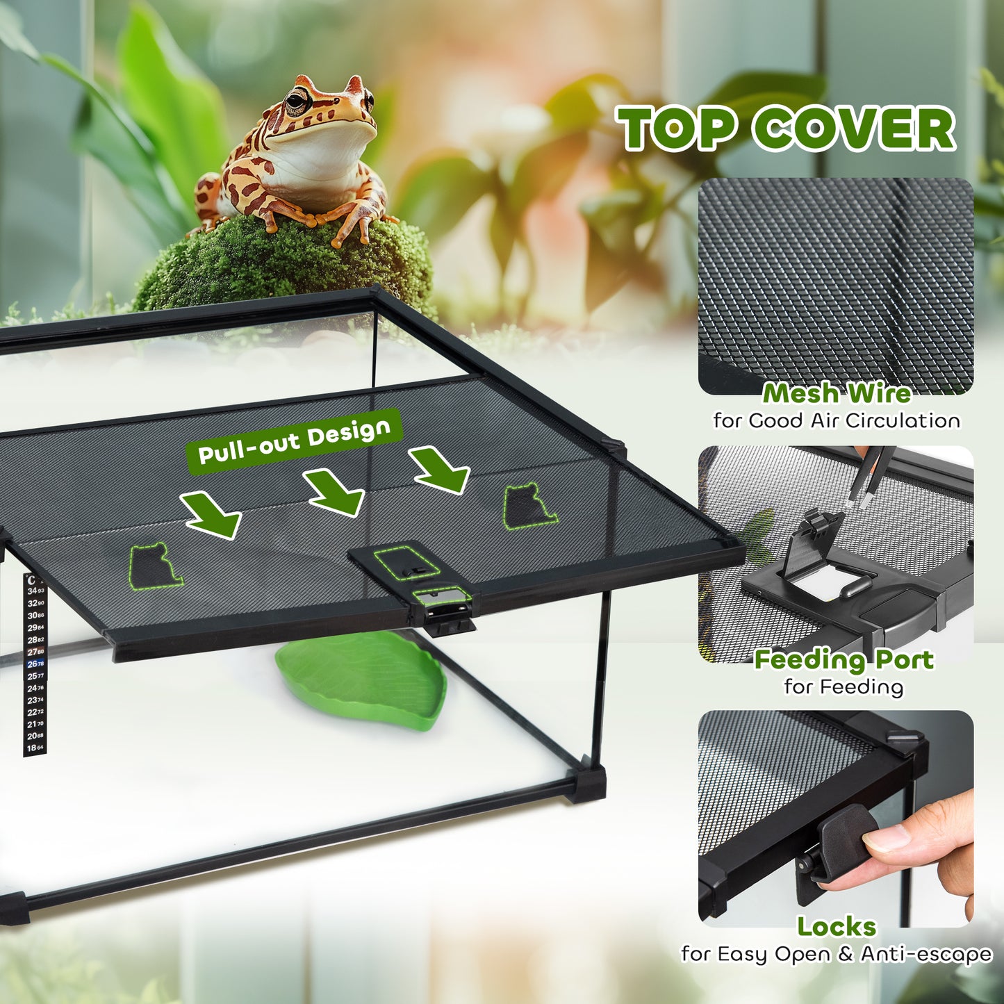 Glass Reptile Terrarium Insect Breeding Tank Vivarium Habitats with Thermometer for Lizards, Horned Frogs, Snakes, Spiders