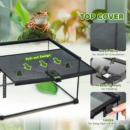 Glass Reptile Terrarium Insect Breeding Tank Vivarium Habitats with Thermometer for Lizards, Horned Frogs, Snakes, Spiders