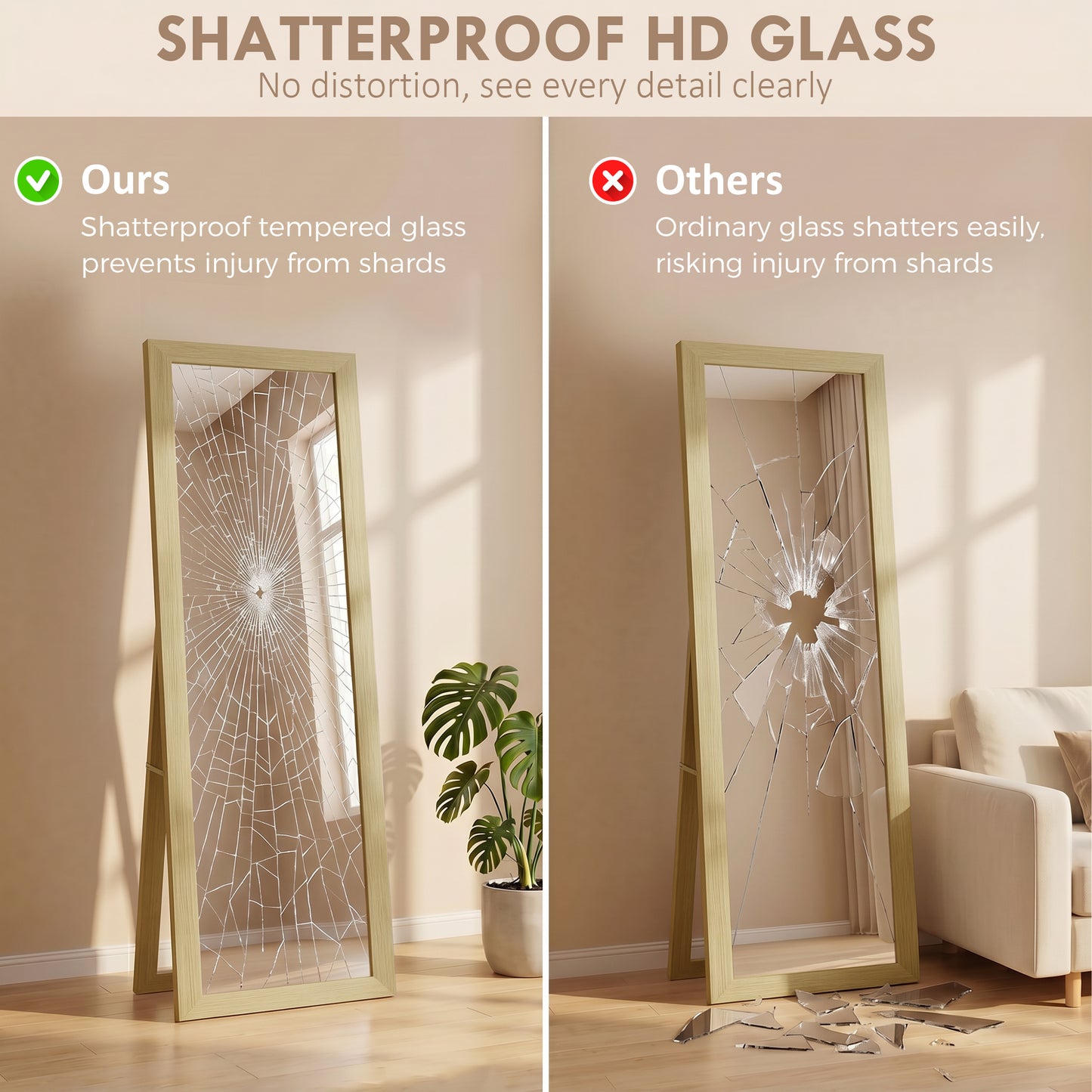 37 x 157 cm Full Length Mirror - Natural