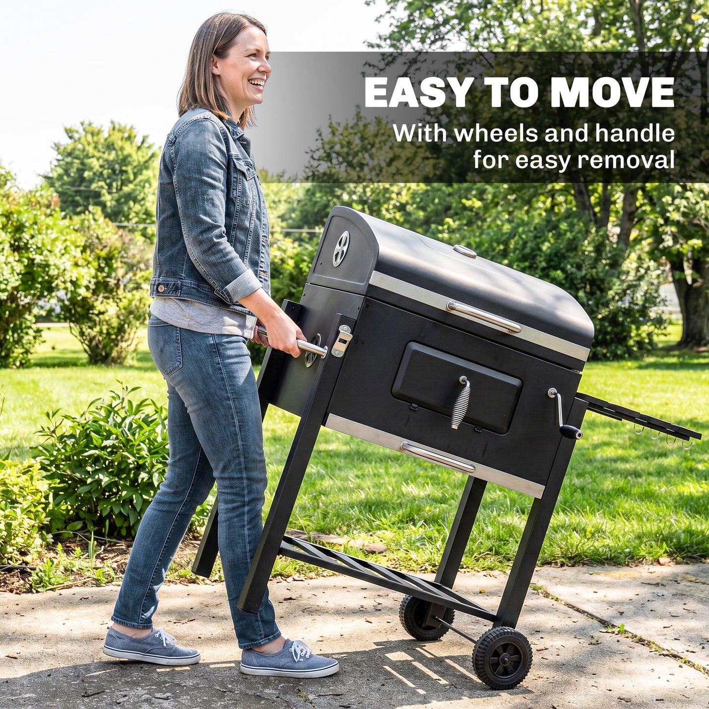 Charcoal Grill, with Height-Adjustable Coal Pan - Black