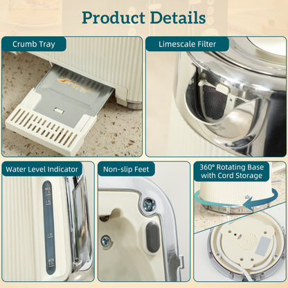 Electric Stainless Steel Kettle and Toaster Set, 3000W 1.7L UK Strix Thermostat Fast Boil Kettle w/ Limescale Filter