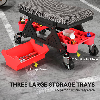 Rolling Mechanic Stool, 135kg Capacity Workshop Stool, 360° Swivel Roller Padded Creeper Seat with Wheels