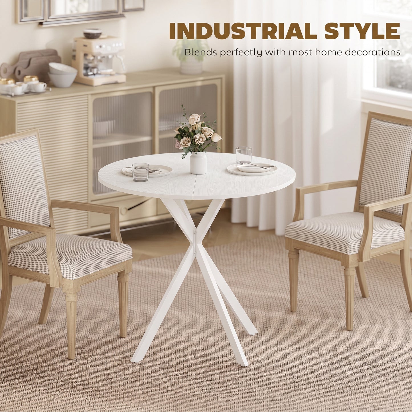 80cm Industrial Round Dining Table - White