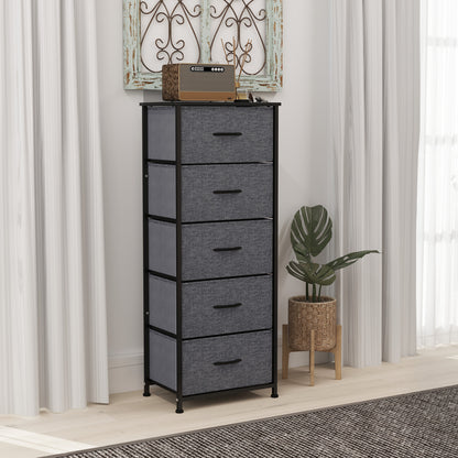 Fabric Chest of Drawers, Industrial Bedroom Dresser with 5 Fabric Drawers, Steel Frame and Wooden Top for Nursery