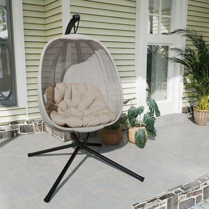 Hanging Egg Chair, Folding Texteline Swing Hammock with Side Pocket, Cushion and Stand for Indoor Outdoor