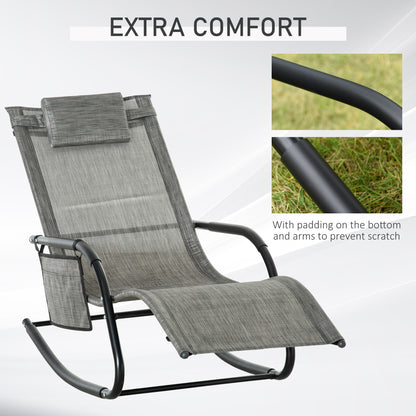 Outdoor Garden Rocking Chair, Patio Sun Lounger Rocker Chair with Breathable Mesh Fabric, Removable Headrest Pillow, Armrest