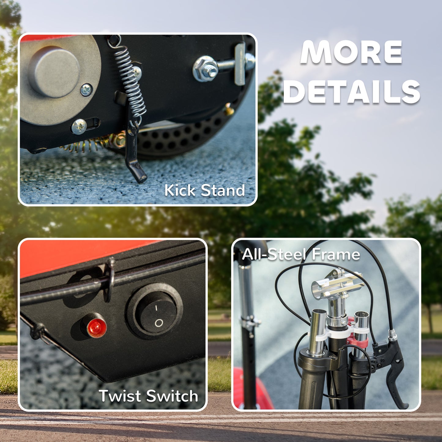Steel Ride on Powered Scooter, Folding E-Scooter with Warning Bell, 15km/h Maximum Speed, for 6-14 Years Old, Red
