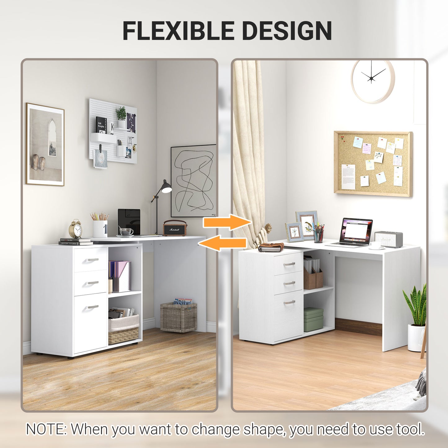 L Shaped Computer Desk, Reversible Home Office Desk with Drawers, File Cabinet and Storage Shelves, Study Table
