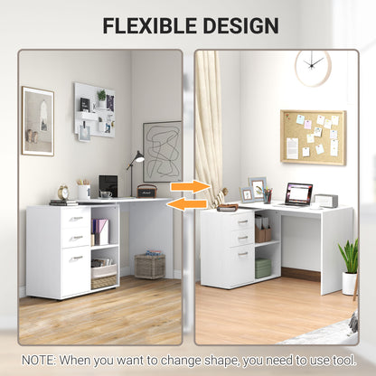 L Shaped Computer Desk, Reversible Home Office Desk with Drawers, File Cabinet and Storage Shelves, Study Table