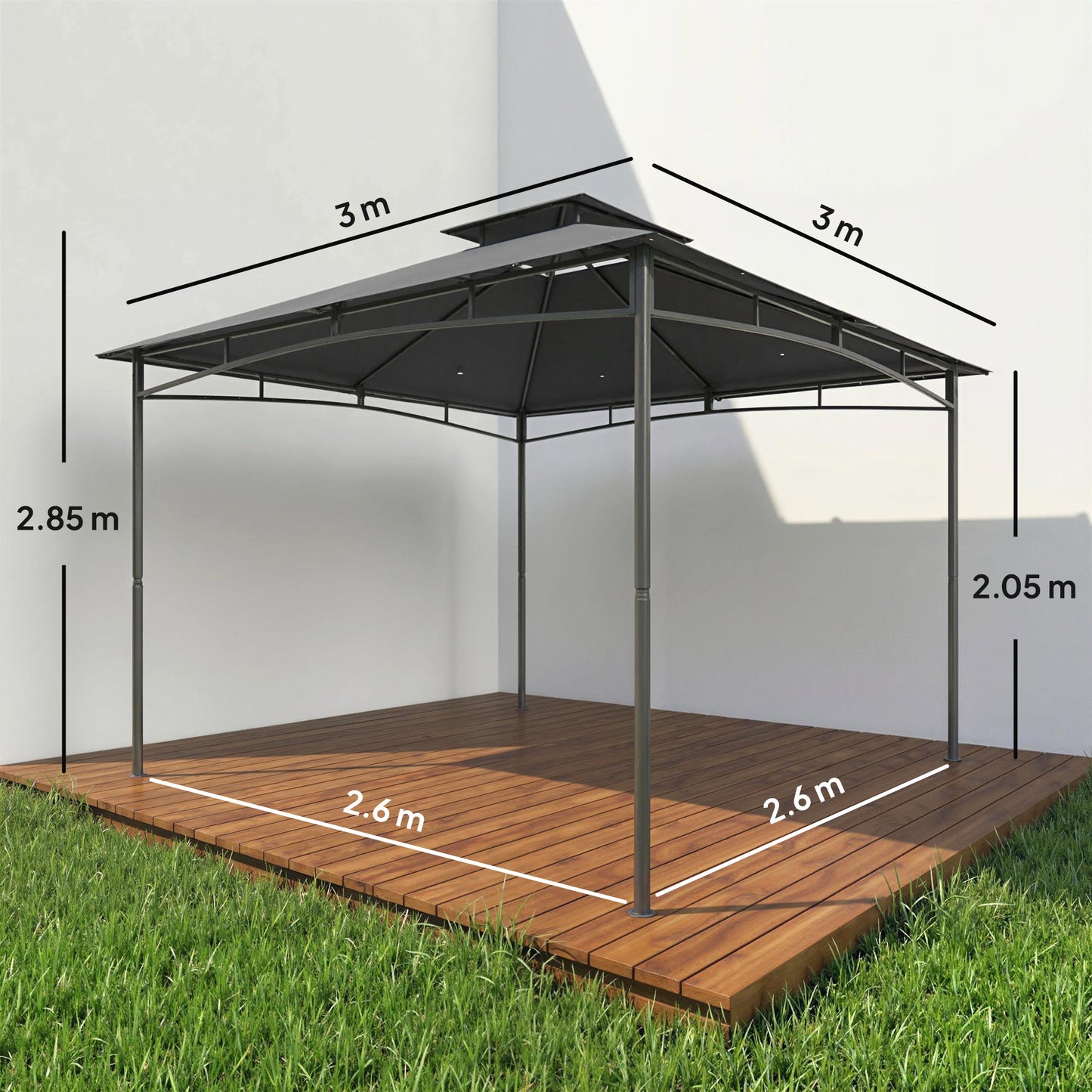 3 x 3 m Gazebo, Garden Gazebo with 2-Tier Roof, Metal Frame, Dark Grey