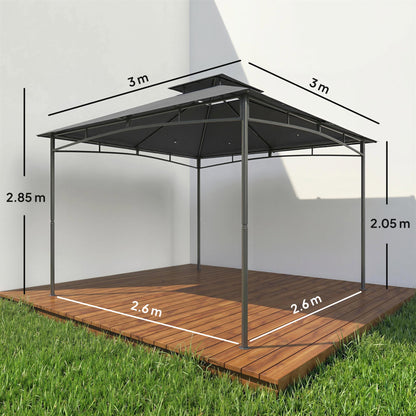 3 x 3 m Gazebo, Garden Gazebo with 2-Tier Roof, Metal Frame, Dark Grey