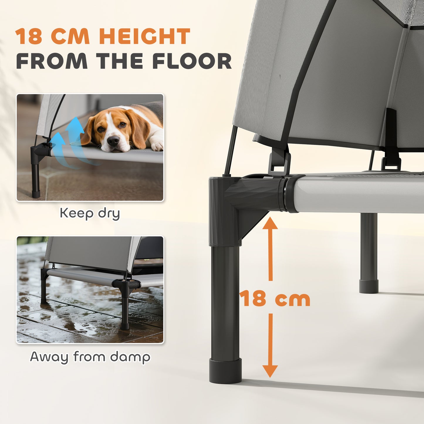 Portable Elevated Dog Bed with Removable Canopy, Cooling Raised Pet Cot for Small Medium Dogs, 76 x 61 x 70 cm