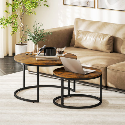 Set of Two Wood-Effect Stacking Tables - Rustic Brown