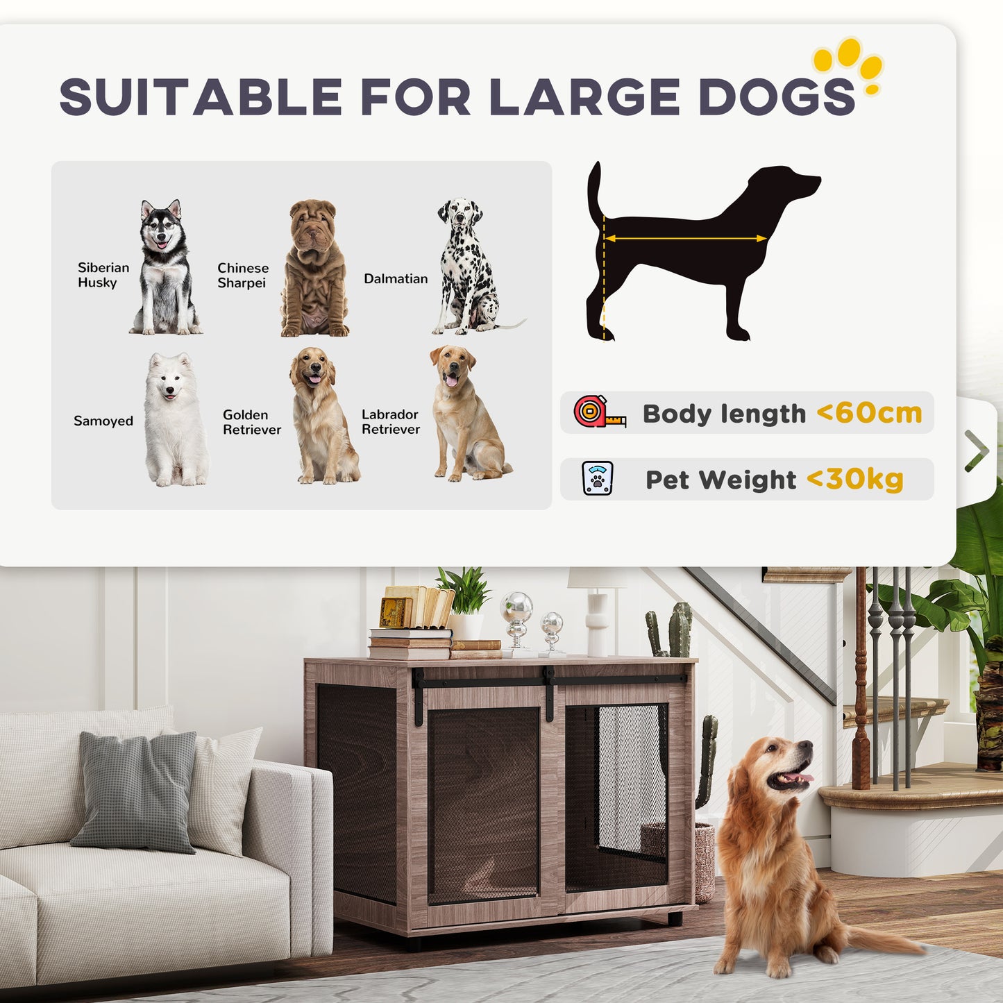 Dog Crate Furniture with Sliding Door for Large Dogs, Walnut Brown