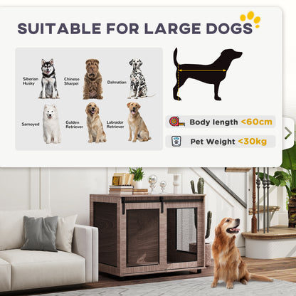 Dog Crate Furniture with Sliding Door for Large Dogs, Walnut Brown