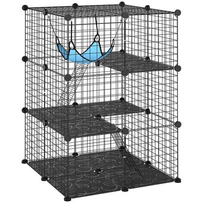 Indoor Cat Cage DIY Customizable 3-Tier Indoor Cat Enclosure with 3 Doors and Hammock 105 cm Black
