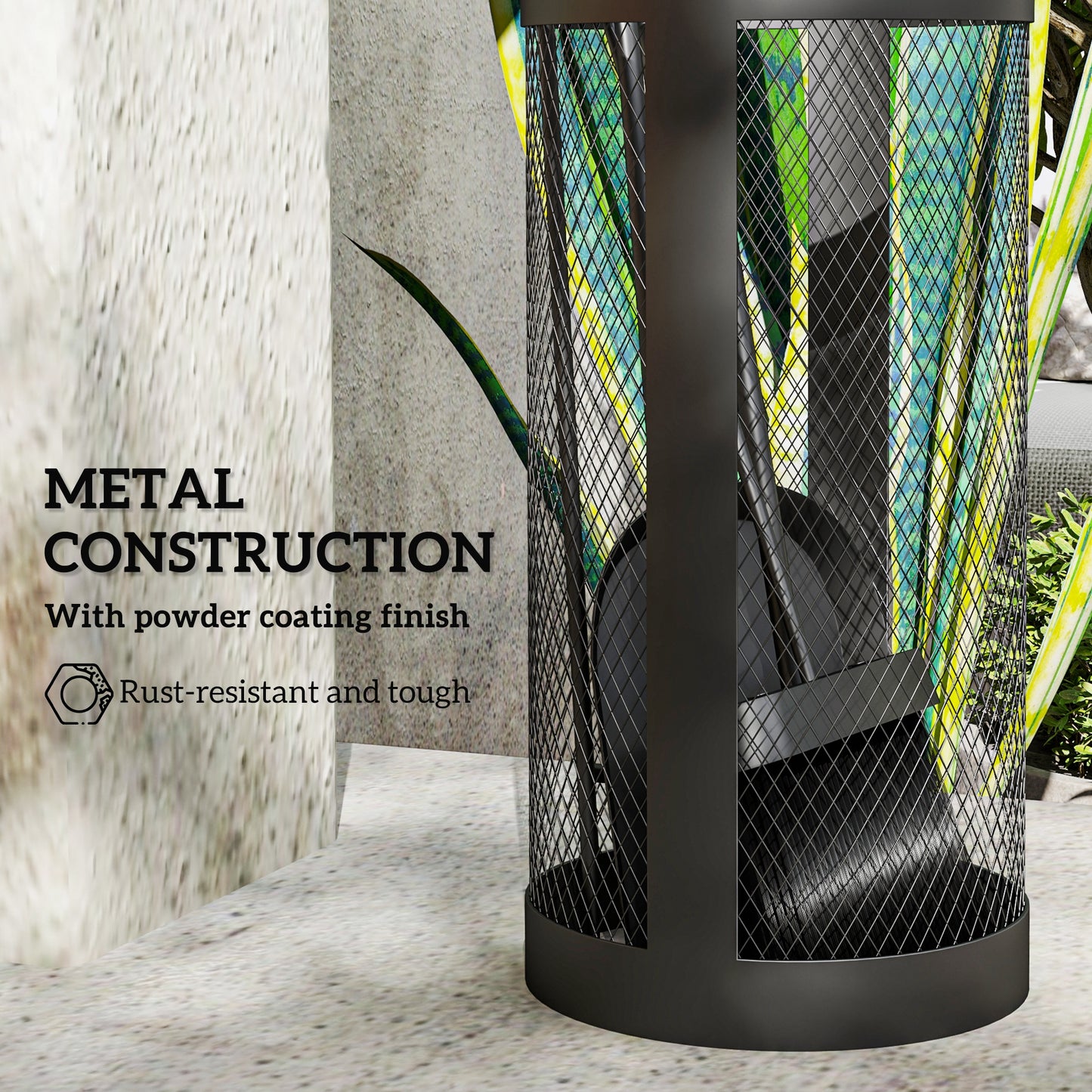 5-Piece Fireplace Tools Set with Mesh Basket, Indoor Outdoor Fireside Accessories for Fireplaces, Fire Pits, Black