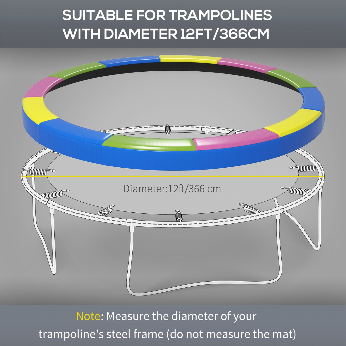12FT Trampoline Spring Cover, Plastic Trampoline Pad Replacement with Elastic Cord, Waterproof
