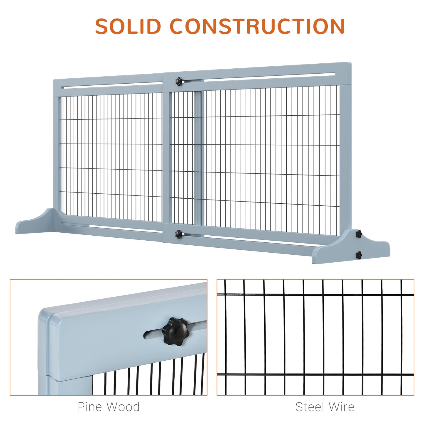 Freestanding Dog Gate, Foldable Pet Fence, Indoor Wood Barrier, Stair Gate with Support Feet, for Doorway, Hallway