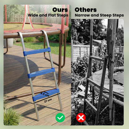 Trampoline Ladder, 3-Steps with Horizontal Wide Steps, Universal Hook, Galvanised Steel Frame, 150kg Load Capacity