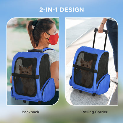 2 in 1 Dog Backpack and Trolley, Pet Travel Backpack Cat Dog Carrier with Telescopic Handle